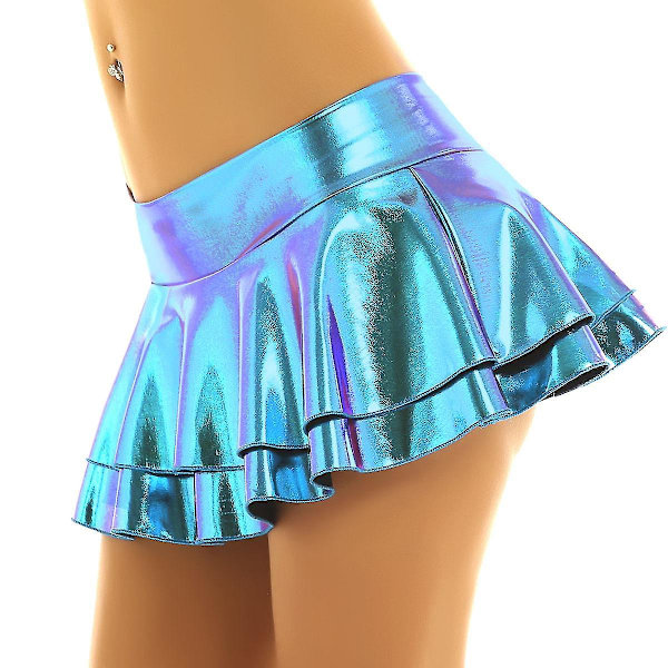 Blå Lackläder Micro Mini Kjolar för Kvinnor Pole Dancing Club Wear