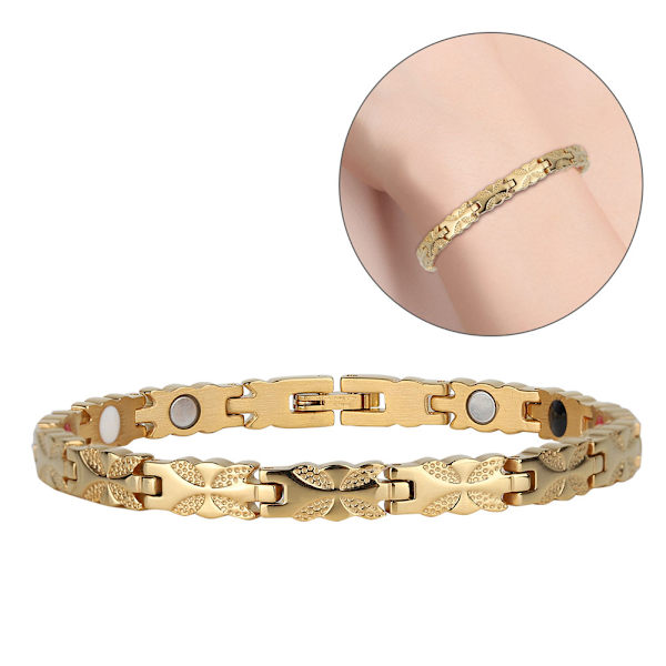 Mode Kvinna Rostfritt stål Blomma Form Armband Smycken (guld)