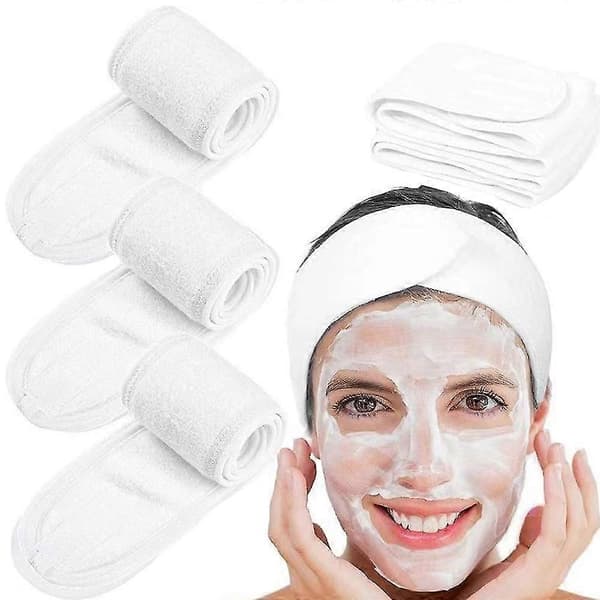 4 stk. spa-hovedbånd, brusehovedbånd, strækbart, justerbart makeuphårbånd White