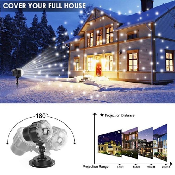 LED-lumilumiprojektor Lumihiutaleiden lumisade valot Pihan lumisadeen projektor Pyörivä LED-valo