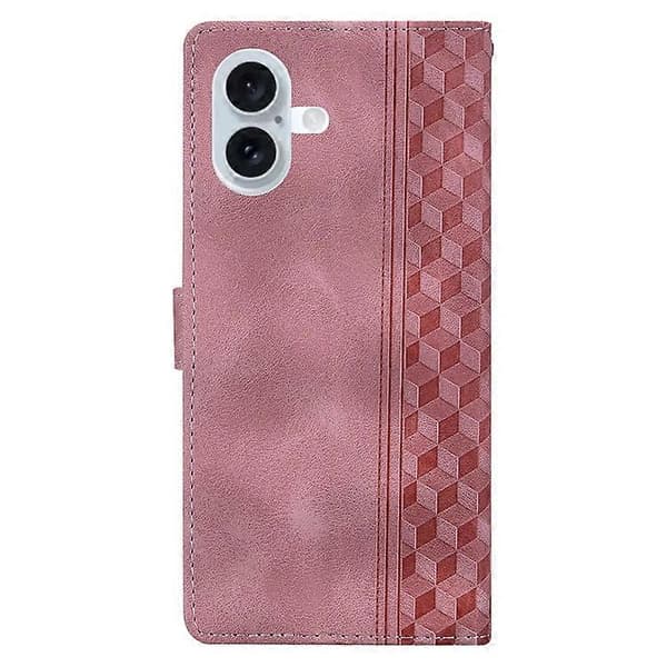 Kompatibelt med iPhone 16 Plus läderfodral präglad rutig plånboksfodral med stativ och vikbart lock Pink