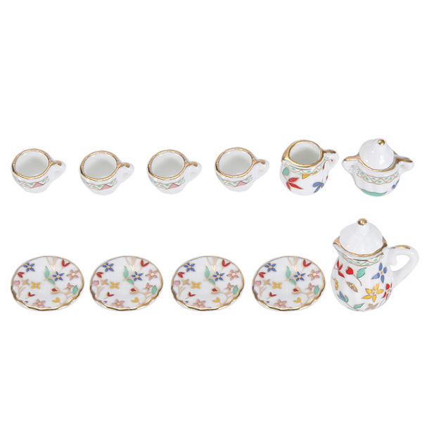1:12 Dukkehus Kjøkken Miniatyr 15 stk Porslin Blomst Tekoppsett Dekor Collection (#3)