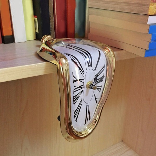 Melting Clock Plastic Retro Decorative Electroplated Metal Paint Desk Table Clock for Office Golden