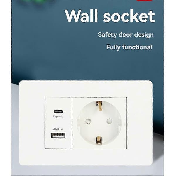 Standarduttak Vegguttak USB+TYPE-C+EURO-uttak 16A 180V-250V USB-strømadapter Uttak EU-plugg White