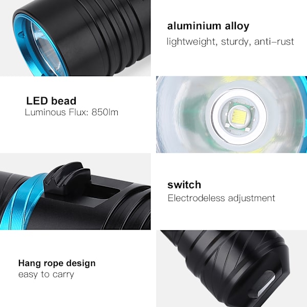 50 m Udendørs Vandtæt LED Lommelygte i Aluminiumlegering