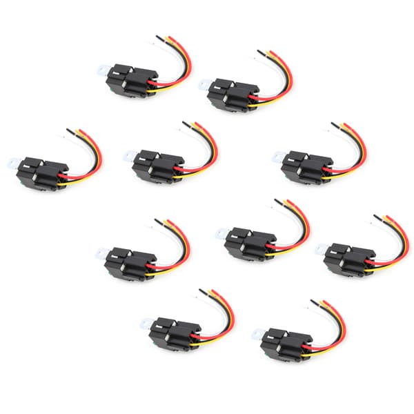 10 pcs Relay 12VDC 4Pin SPST 30A Waterproof Dustproof Self-Contained Fuse Relay with Base Cable