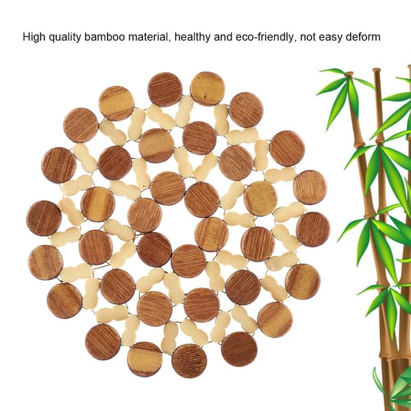 Round Bamboo Cup Pot Holder Dish Pad Heat Resistant Table Mat Placemat (Small)