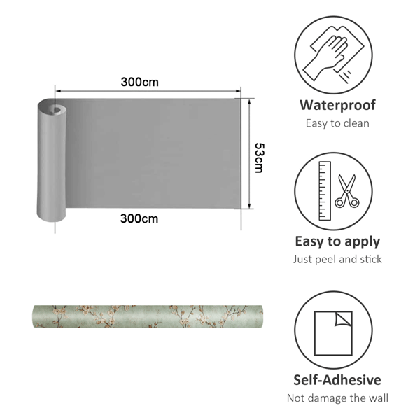 Självhäftande hyllpapp lådfoder väggdekor bordsskivor skyddspapper 53x300cm[LD]