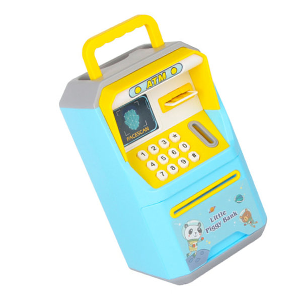 Mini Bank ATM Maskine Simulering Ansigtsgenkendelse ATM Maskine Penge Opbevaring Bank Pedagogiske Legetøj Blå