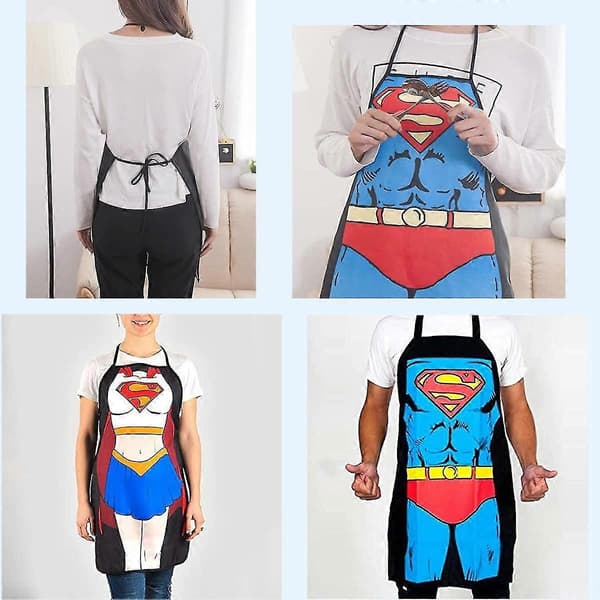 2 sett kjøkkenforklær - Superman-versjon for menn og kvinner, parforklær
