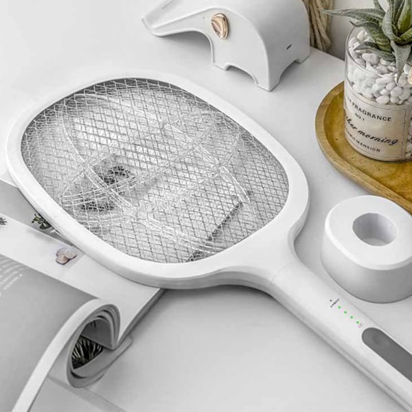 Elektrisk myggsmällare 5V 1A Uppladdningsbar Effektiv 2 i 1 elektrisk myggflatmus med LED-ljus för hemvit