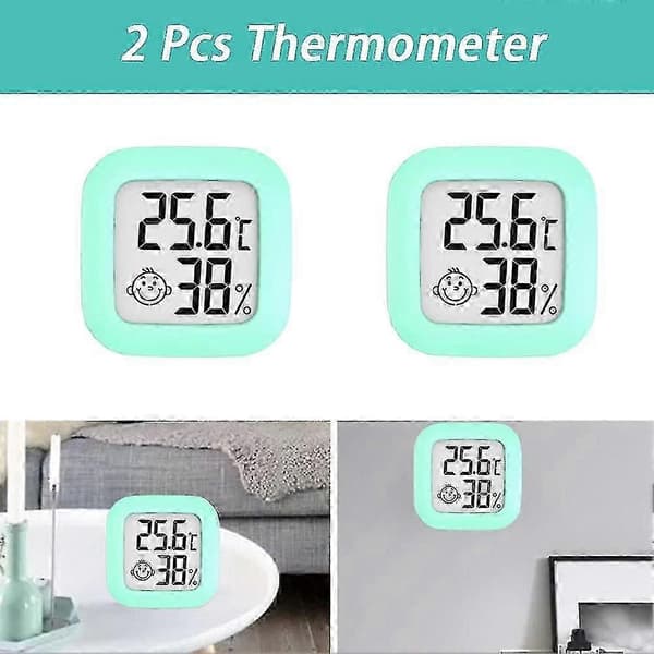 2 stk. indendørs LCD-termometer hygrometer, digitalt indendørs termometer, bærbart temperatur- og fugtighedsmonitor 2 stk. blå