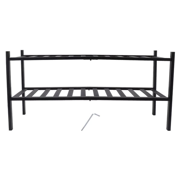 2-Tier Shoe Rack Stackable Waterproof Prevent Deformation Bamboo Shoe Rack Freestanding Shoe Rack for Balcony Black