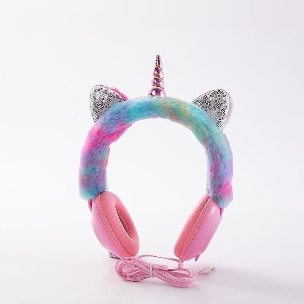 Unicorn tegneserie-hovedbånd Over-Ear Plys-hovedtelefoner - farverige og sjove Pink 25*7*17.5cm