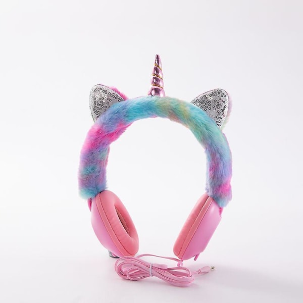 Unicorn tegneseriehodebånd Over-Ear plysjhodetelefoner - fargerike og morsomme Pink 25*7*17.5cm