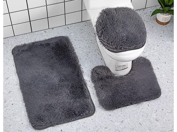 Badeværelsesmåttesæt 3-delt, skridsikkert, hurtigtørrende, blødt, fluffy, skridsikkert, maskinvaskbart