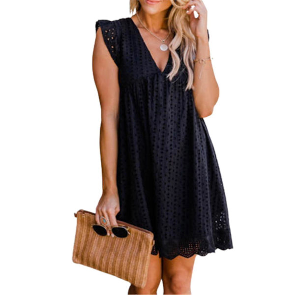 California Romper 2022 Sommer V-hals Bomuldskjole Sort 3XL