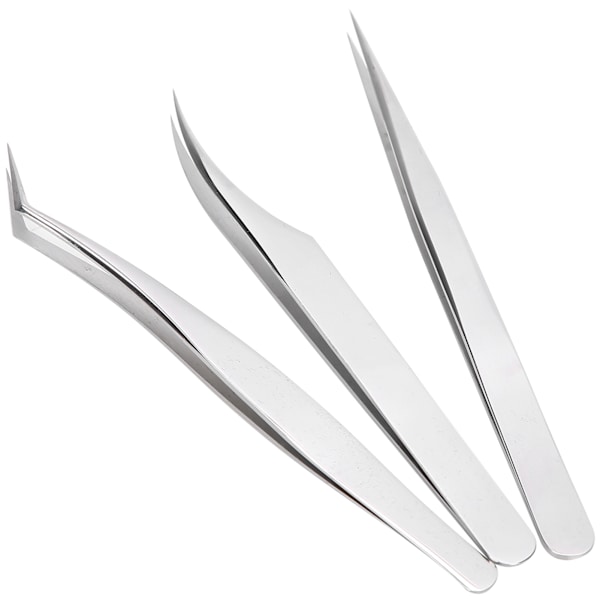 3 st Ögonfransförlängningspincettset Silverspegel Ljus delfinformad Easy Fannning Tool
