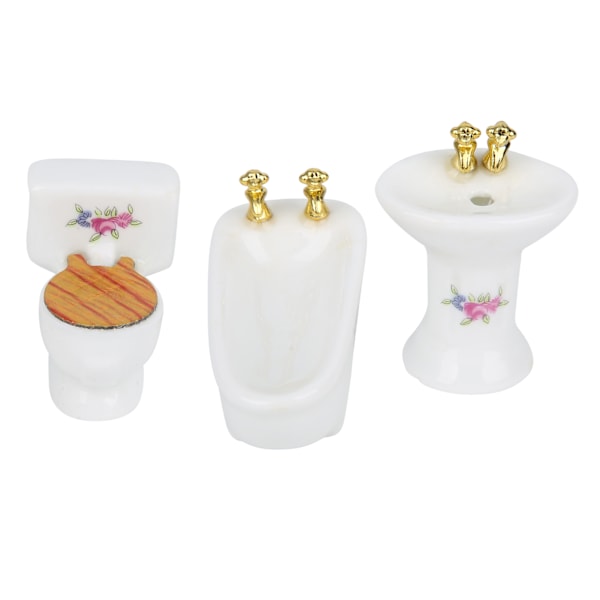 1/24 Dollhouse Miniatyr badrumsset Simulering Keramiskt badkar Toalett Handfat KitRose