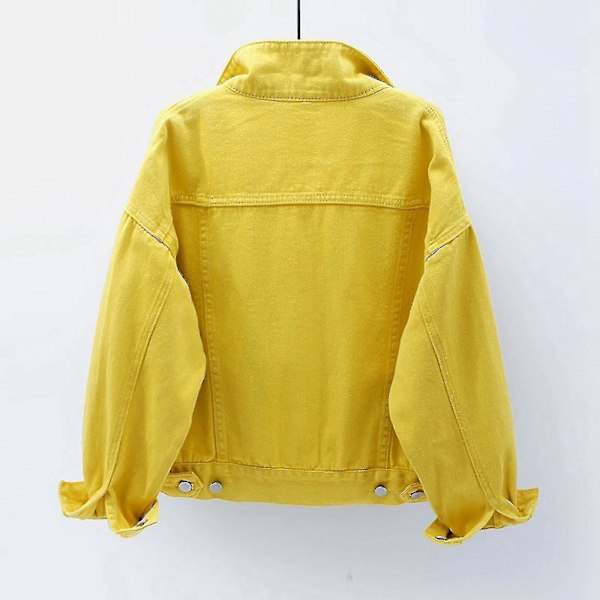 Vår Höst Dam Varm Solid Färg Långärmad Denimjacka XL Gul