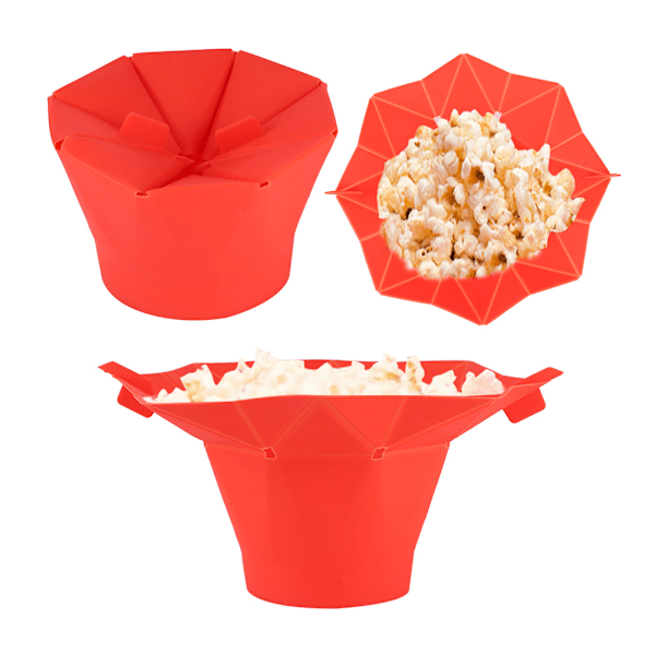 Fällbar Mikrovågsugn Popcornskål DIY Silikon Popcorn Maker Maskin Hem Kök Verktyg Röd