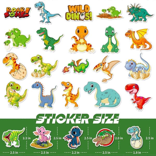 50 sarjakuva dinosaurus tarraa