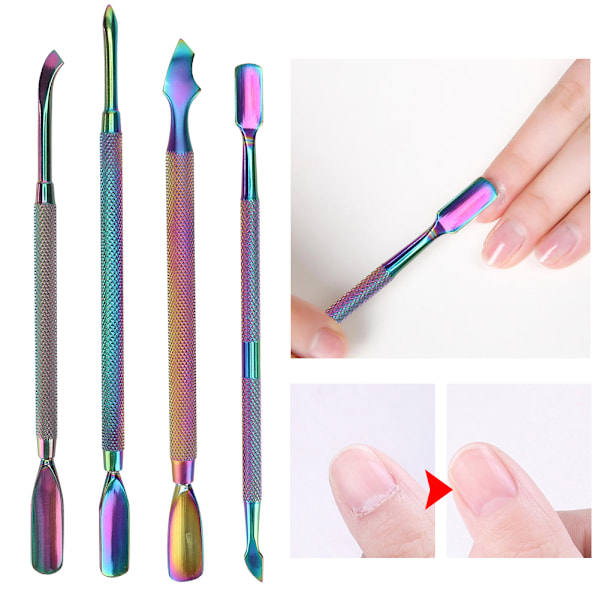 4 st rostfritt stål nagelbandsskjutare med dubbla ändar stålpusher Dead Skin Remover (4st set)