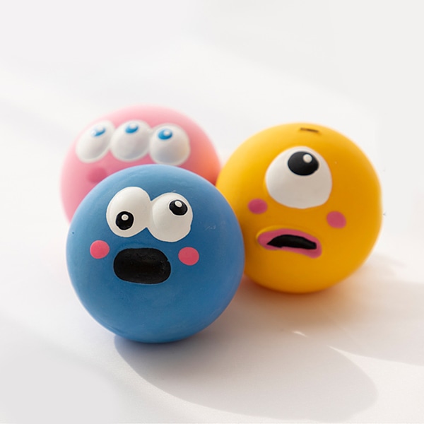 Latex Pipende Hundefotball 5,5x5,5x4cm Morsomt Ansikt Myk Valp Interaktiv Henting Lek Lydkuler Rosa