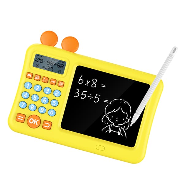 Children's Calculator with Notepad Addition Subtraction Multiplication Division Math Learning Machine with WordPad Yellow