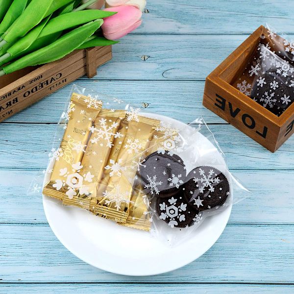 100 st Julklappsförpackningspåse Plastförpackningspåse Snowfake Tryckt godispaketpåse