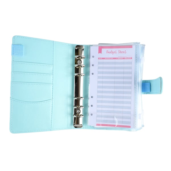 A6 PU Notesbog Binder med Transparent Kortlomme Magnetlås 6 Ring Kontant Budget Binder til Organizer