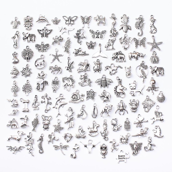 100 stk smykker å lage sølvsmykker blandet glatt tibetansk metallsmykker anheng Diy for halskjede armbånd