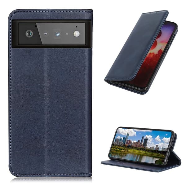 Ægte læder Google Pixel 6 etui - Blå Blå blue