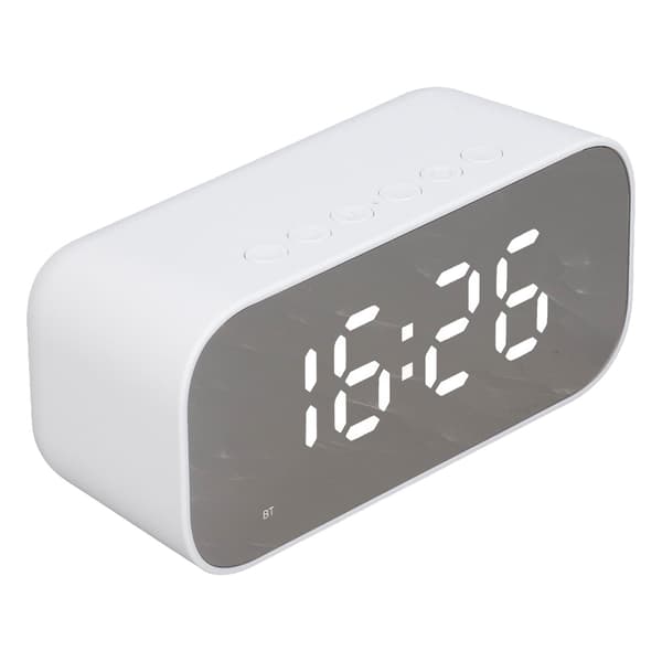 Bärbar Bluetooth-väckarklockaradio med dubbla larm och dimmerkontroll - Vit