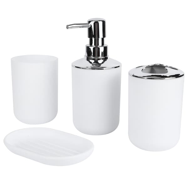 4 pcs/set Bathroom Set Accessories Plastic Lotion Bottle Storage Cup Rinse Cup Soap Dish White