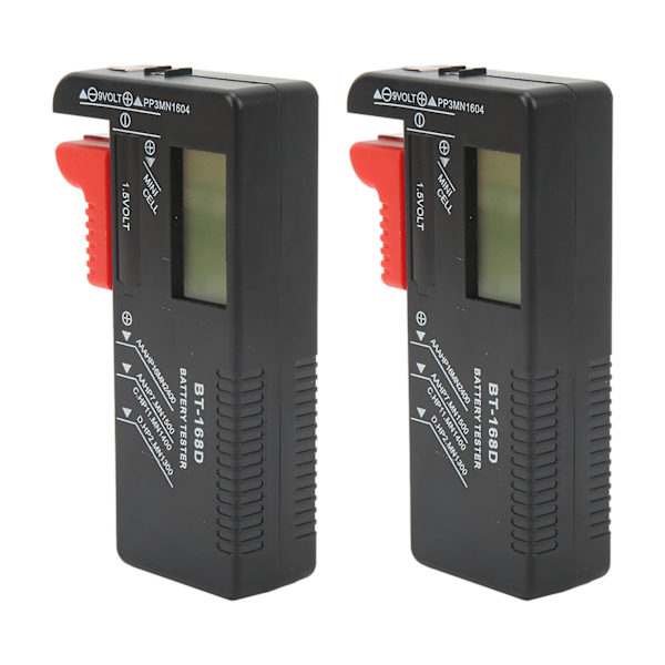 2 stk Batteritest Kapacitetsmåler Digital Display Værktøj til AA AAA 9V 1,5V