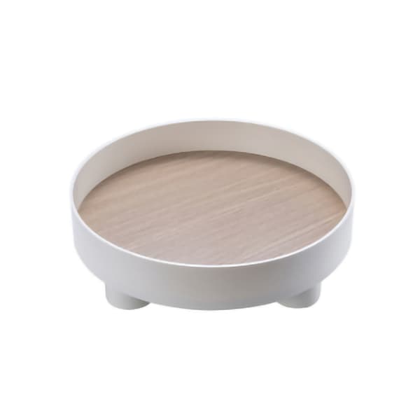 Round Plastic Serving Tray Cosmetic Storage Table Desk Organizer Container for Snacks Ornaments Vanity Standard White