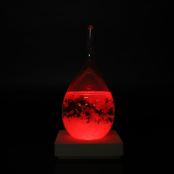Stormglass Dråpeformet Stormflaske Skrivebords Værobservasjonsprediktor med LED-trebase (M)