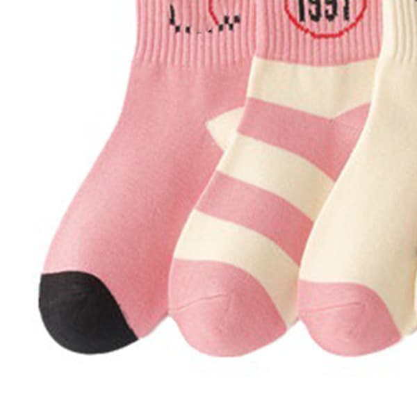 Barnstrumpor Unisex, Mid-Calf, Kammat Bomull, Vinter/Höst, Rosa Vit, Storlek L (8-12 år)