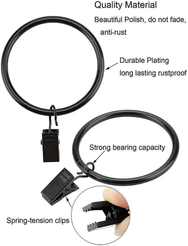 Gardinklemmer med ringe 50 mm, sæt med 16 - mat rustfrit stål