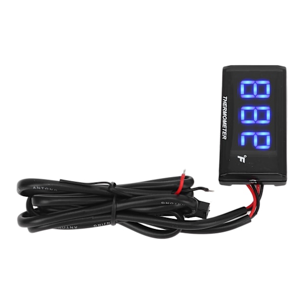 LCD Motorcykeltermometer Ultratunn Vattentät Vattentemperaturmätare med 10MM Tändstiftsadapter DC12V Blå