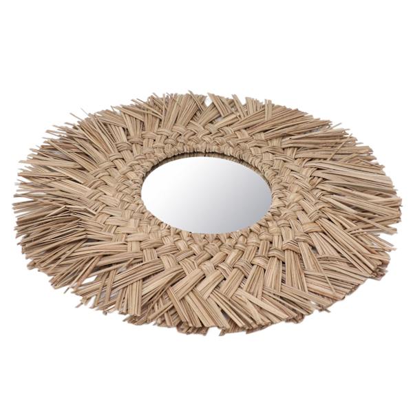 Straw Weaving Wall Mirror Retro Vacker vävd vägghängande spegel för Dorm Room Dekoration Nature