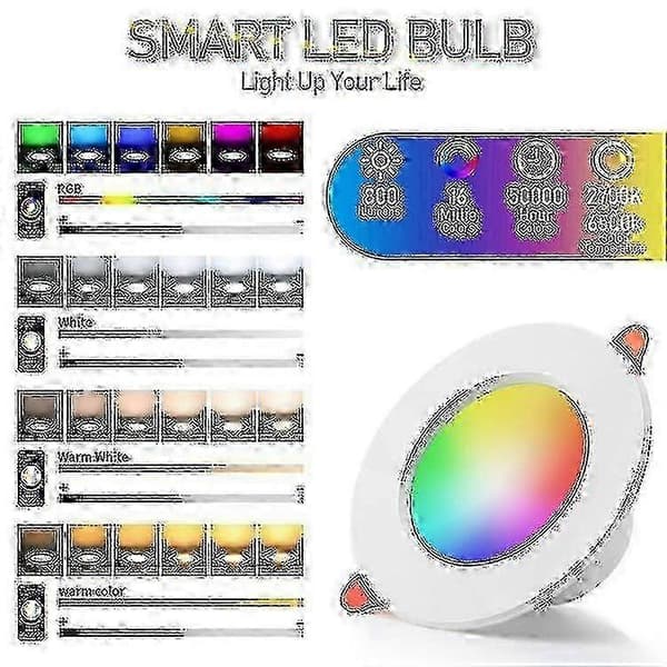 RGB+CCT Smart Downlight 6 kpl 10W Bluetooth Himmennettävä IP44 70 mm:n aukolla