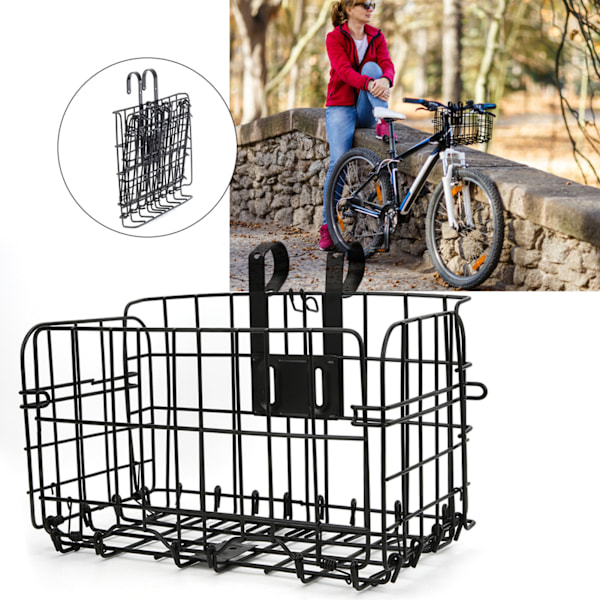 Stærk Sort Jern Cykelkurv Foldbar Foran Kurv Foldbar Bag Hængende Trådpose Cykeltilbehør Sort Tyk Stærk 1300g