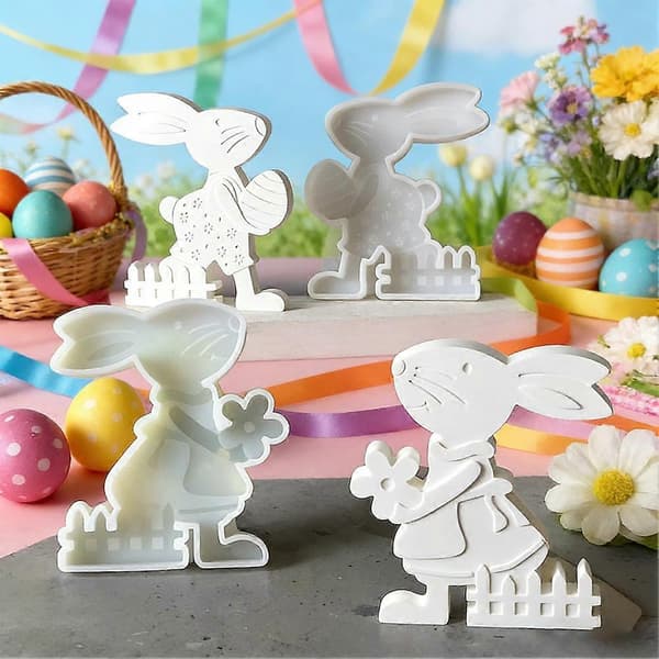 Kanin, der holder æg, blomsterkombination, gipsform, silikoneform, K9Z8[LD] A 2pcs