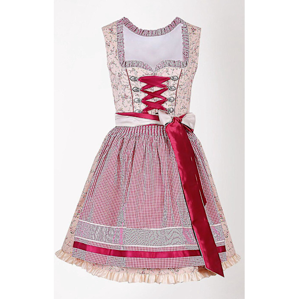 Naisten kukallinen Oktoberfest-dirndl-mekko, Baijerilainen olutjuhla-asu - Pinkki - Koko S-XXL