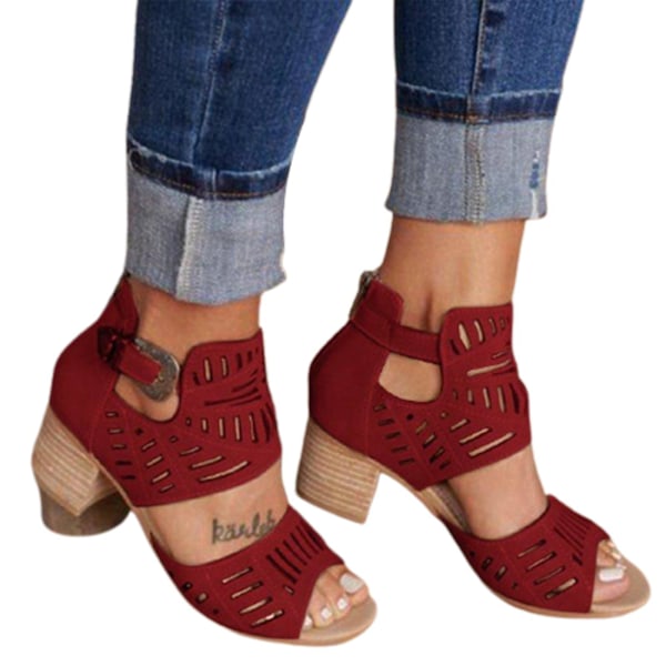 Röda Rhinestone Peep Toe High Heel Ankle Boots för kvinnor - Stor storlek