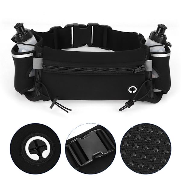 Löparbälte med vattenflaska Utomhussport Vattentät midjeväska Bottle Set Black
