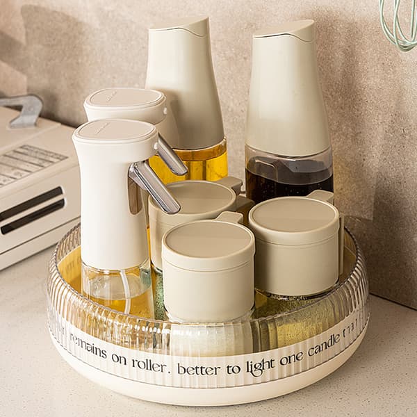 Turntable Organizer Plastic Container Round 360 Degree Rotating Easy Access Storage Tray for Spices Pantry Cosmetics