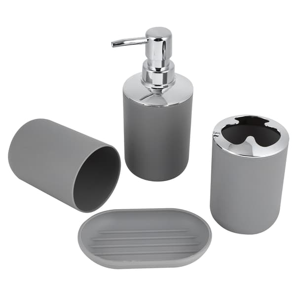 4 pcs/set Bathroom Set Accessories Plastic Lotion Bottle Storage Cup Rinse Cup Soap Dish Gray